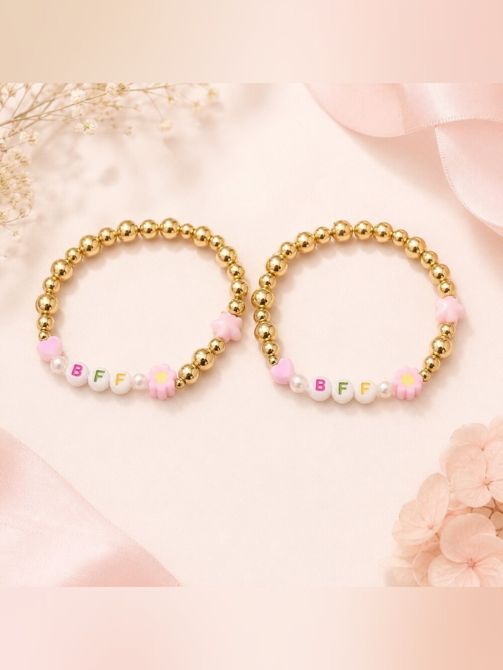 Identical❤️One of A Kind Pair Like Your Best Friend❤️BFF Gold Beaded Bracelets